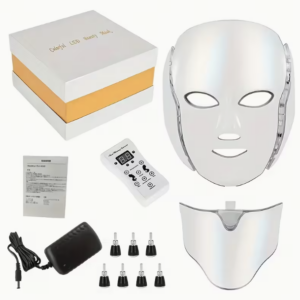 kit spa facial profesional: máscara led 7 colores + cuello